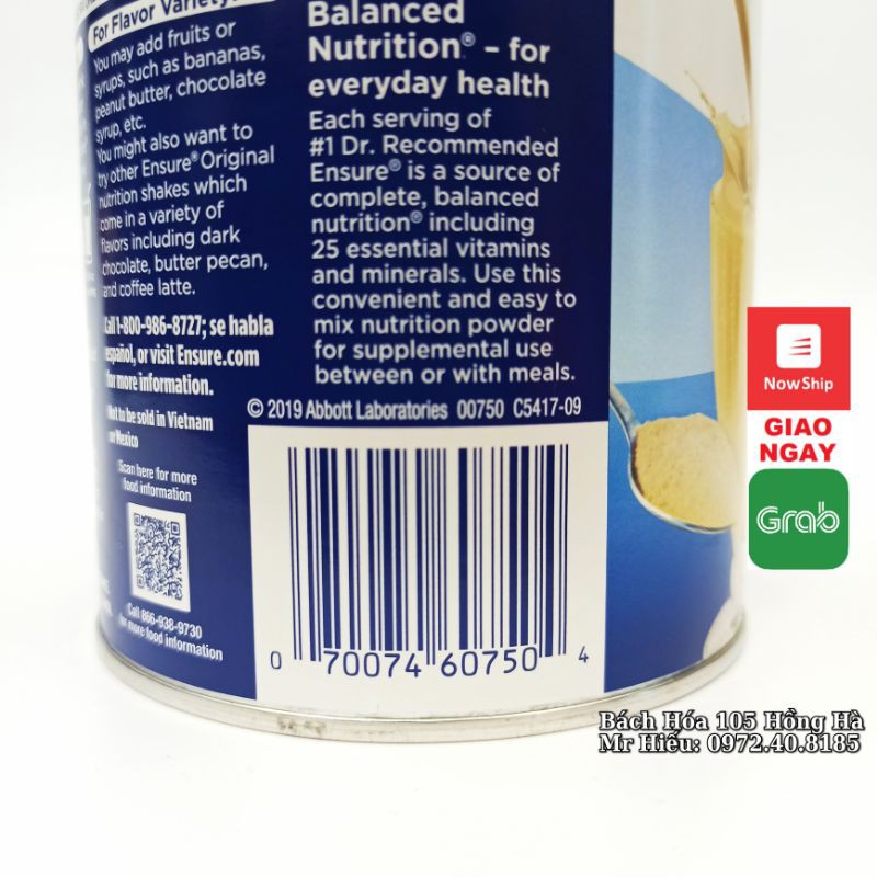 [T8/2022] Sữa bột Ensure Mỹ 397 gram