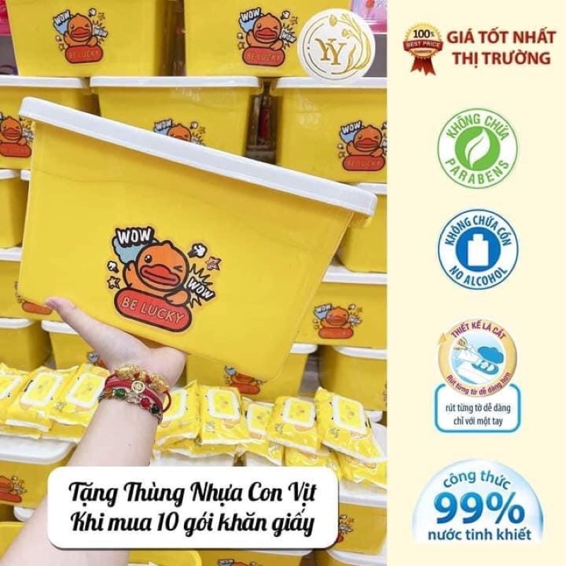 🍒Khăn Giấy Ướt Vịt Vàng🍒 1 gói 80 tờ, 4 lớp Khăn Ướt Ong Vàng