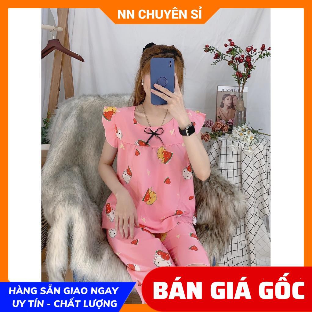 Đồ bộ nữ mặc nhà chất thun mềm mịn mát quần dài phối sọc in hoạt hình dễ thương TP102
