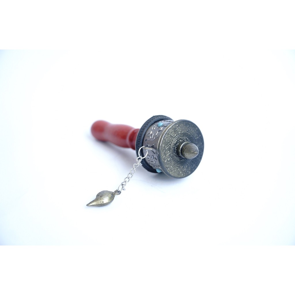 Bánh xe Mani Kinh Luân cầm tay xoay Tây Tạng mạ xám cầu bình an - Cao 11cm | BigBuy360 - bigbuy360.vn