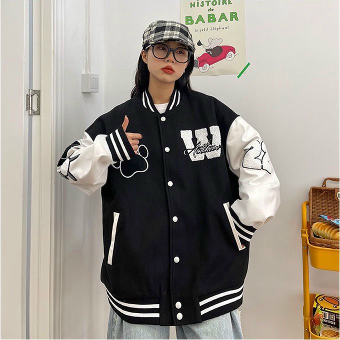 Áo Khoác Bomber Nữ Form Rộng Logo In W Chất Nỉ Mềm Dày Mịn Mặc Đẹp Che Nắng Cực Tốt Thời Trang Mới NEW UNISEX