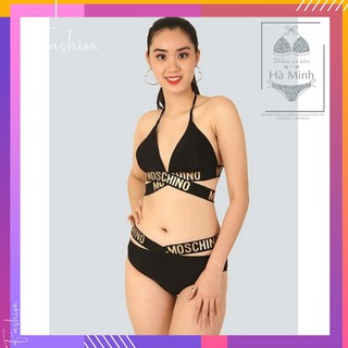 [Xưởng May Bikini Hà Minh] Bikini, bộ bơi 2 mảnh đen phối thun Moschino cực cá tính - EVA shop