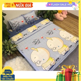 Xả kho Ga bọc đệm cotton poly 1m8 heo xanh