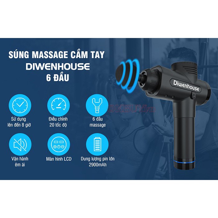 Súng massage cầm tay Magic Gun Diwenhouse 20 tốc độ, 6 đầu - Chính hãng