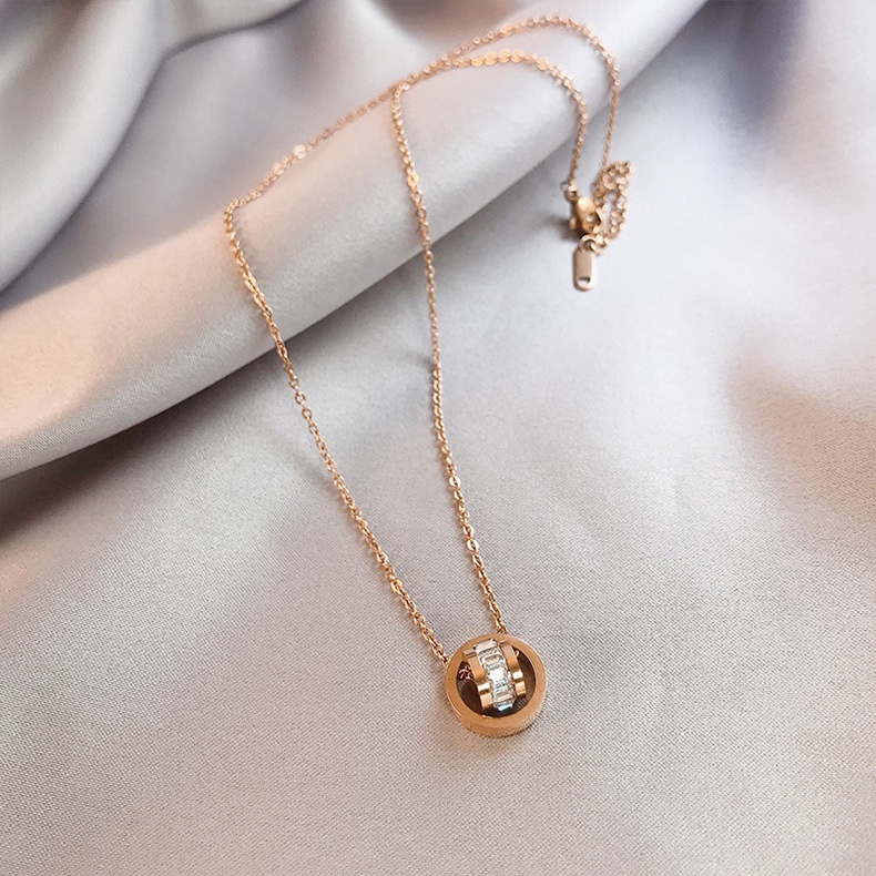 Vòng Cổ Thép Titan Màu Vàng Hồng Đính Đá Zircon Thời Trang Hàn Quốc Cho Nữ
