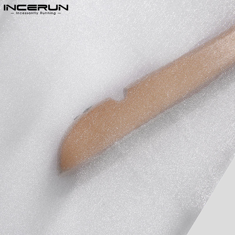 Áo sơ mi INCERUN tay dài phối lưới xuyên thấu thời trang sành điệu cho nam