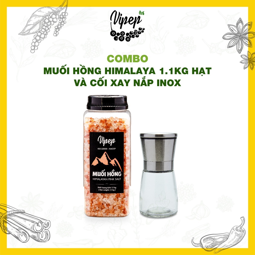 [Tặng cối xay inox] Muối hồng nguyên hạt Himalaya 1.1kg tinh khiết nấu ăn/nấu sữa (có muối hồng dạng mịn (nhiều size))