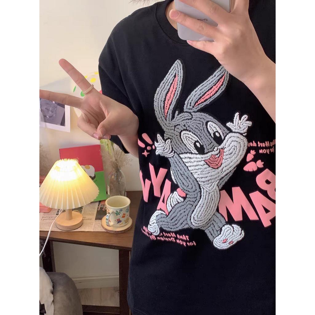 Ethelgirl Áo Thun unisex Tay Ngắn Dáng Rộng In Hình Thỏ Thời Trang Có 3 Màu Khác Nhau