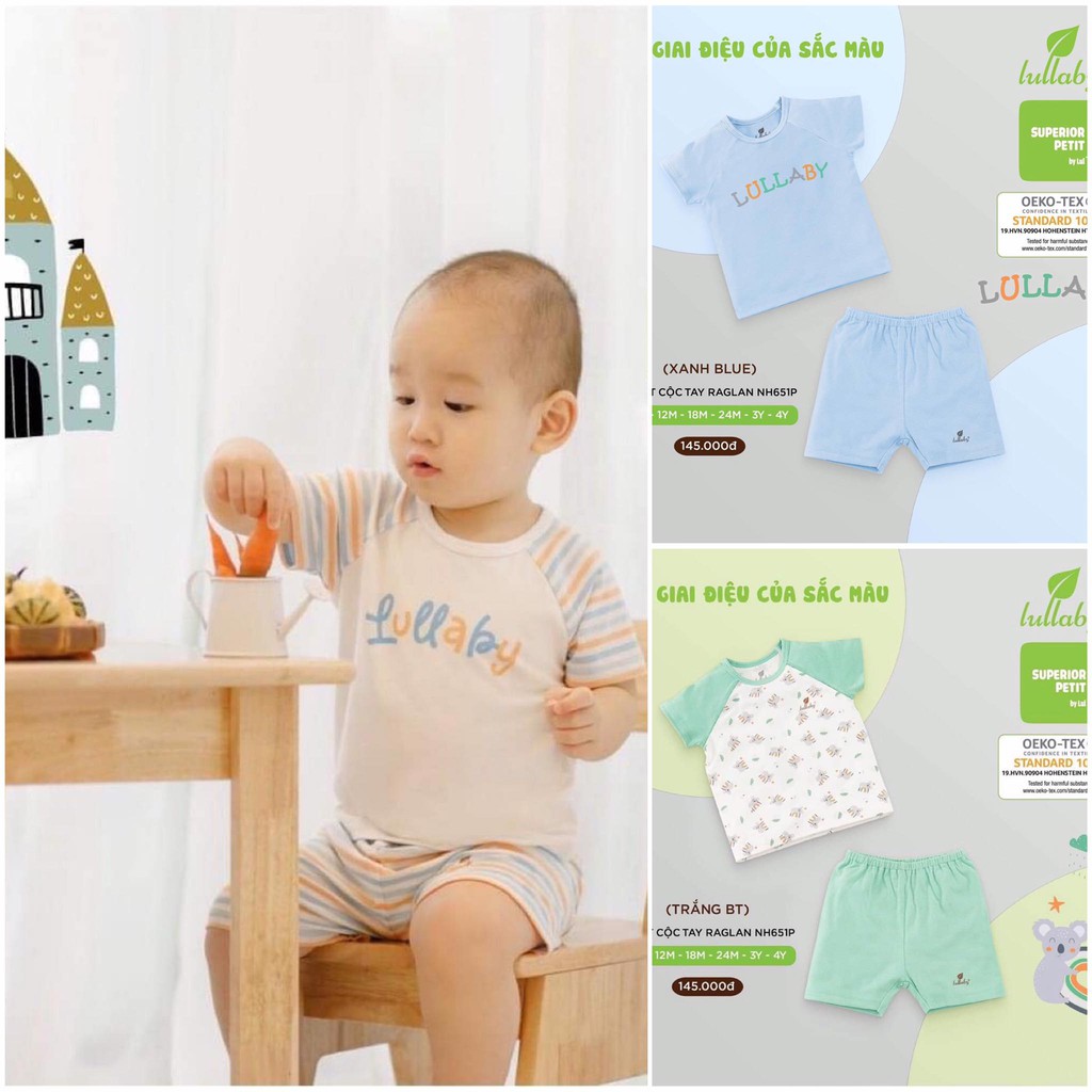 [CHÍNH HÃNG]Bộ cộc tay raglan bé trai chất petit mềm mát an toàn cho bé NH602B Lullaby chính hãng