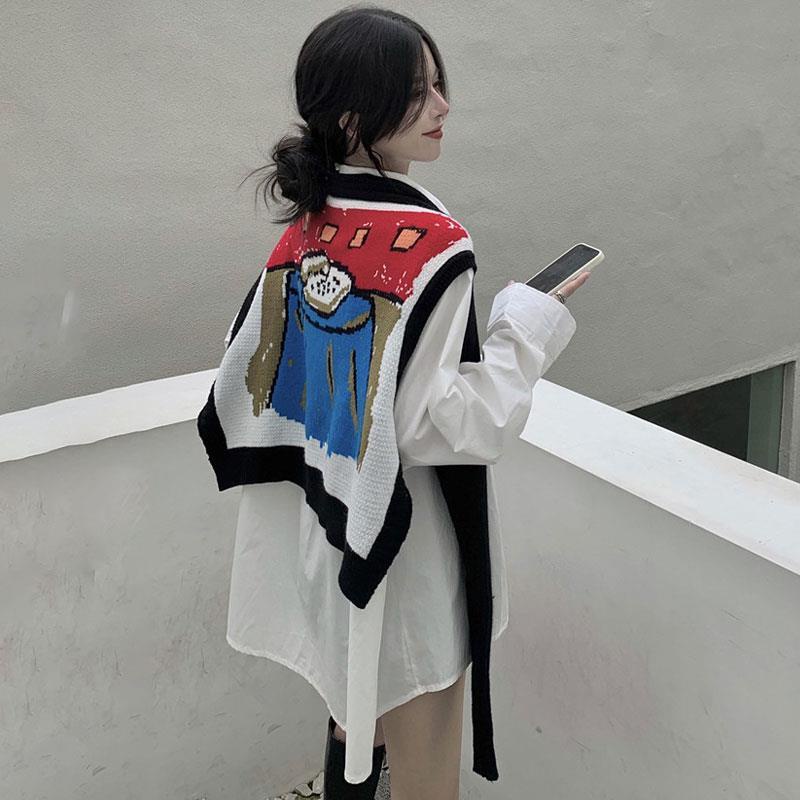 Bộ Áo Khoác Không Tay + Áo Sơ Mi Tay Dài Dáng Rộng In Hoạt Hình One Piece Kiểu Hàn Quốc Thời Trang Xuân Thu Cho Nữ