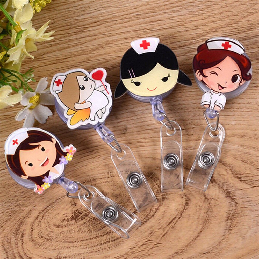 Kẹp Giữ Thẻ ID/Thẻ Tên Mini Bằng Acrylic Có Thể Thu Gọn In Họa Tiết Hoạt Hình