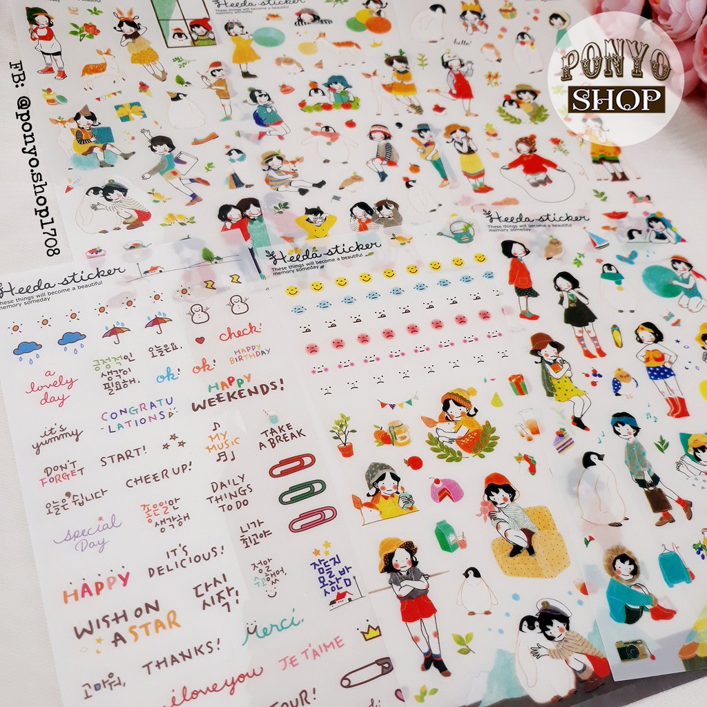 👒 Bộ 6 sticker cô bé Heeda dễ thương trang trí sổ tay