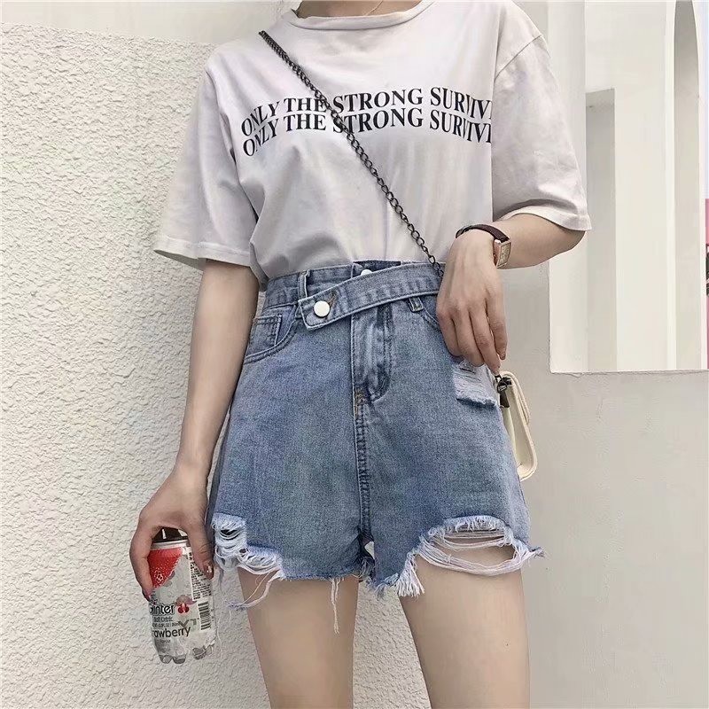 Quần short denim Daduhey ống rộng lưng cao thời trang mùa hè 2020 dành cho nữ