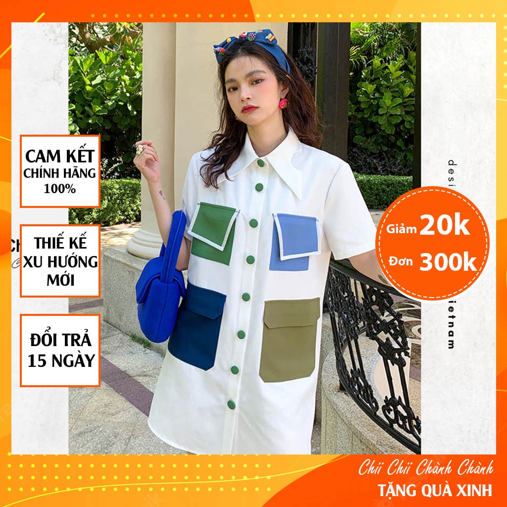 Váy Đầm dự tiệc chữ A Váy thiết kế trắng phối túi màu cá tính by Chii Chii