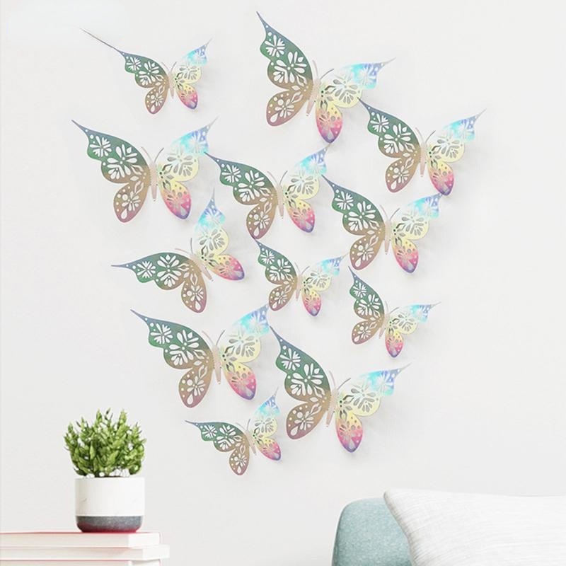 Set 12 miếng dán tường tủ lạnh hình dạng bươm bướm 3D khoét lỗ dành cho trang trí nhà cửa