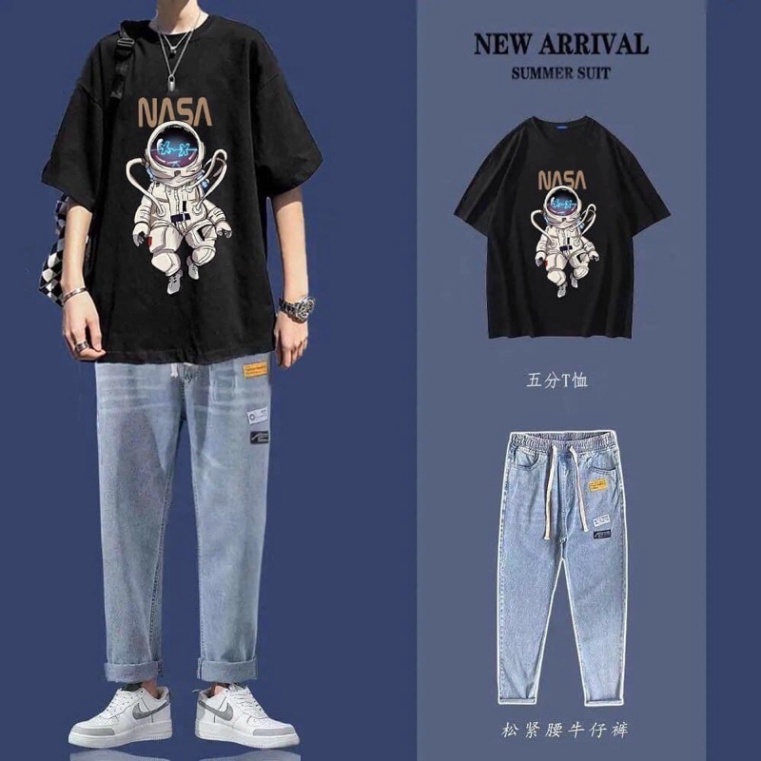 Áo Thun Tay Lỡ Unisex Cổ Tròn Form Rộng Basic Cotton Oversize Giá Rẻ In Hình Phi Hành Gia