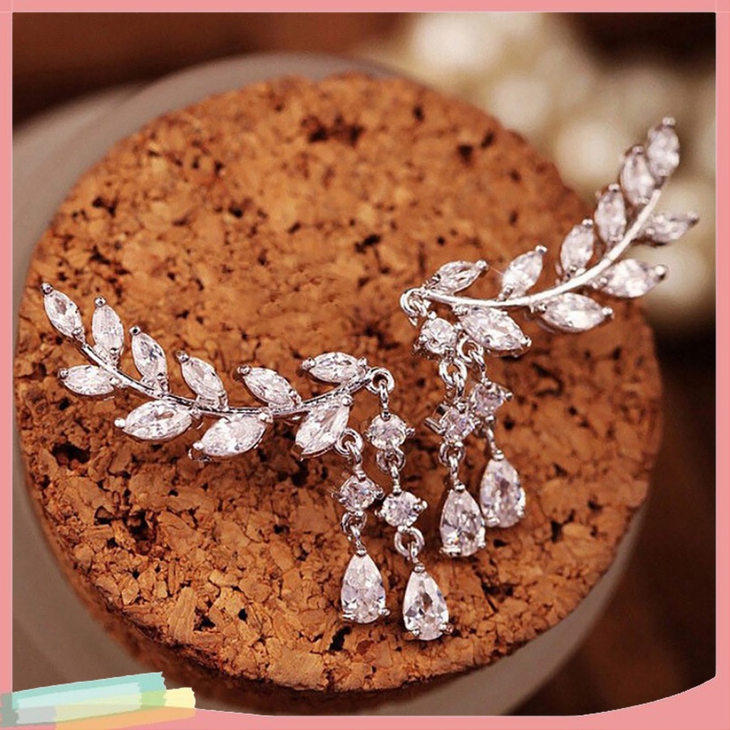 1 Đôi Bông Tai Hình Chiếc Lá Đính Đá Thời Trang Dành Cho Nữ