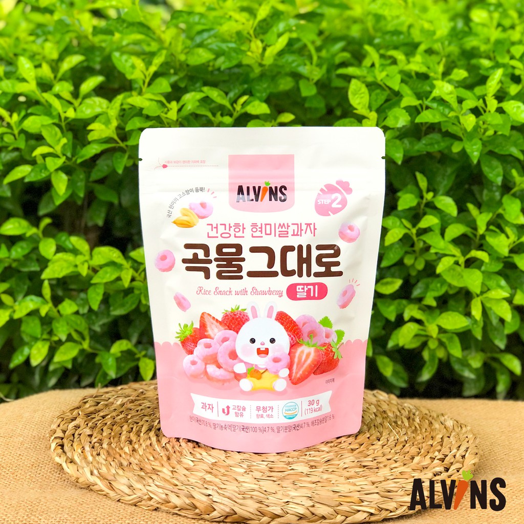 Thực phẩm bổ sung bánh gạo lứt ăn dặm  cho bé 1 tuổi  Alvins 30g nhiều vị việt quất, táo, dâu, phô mai