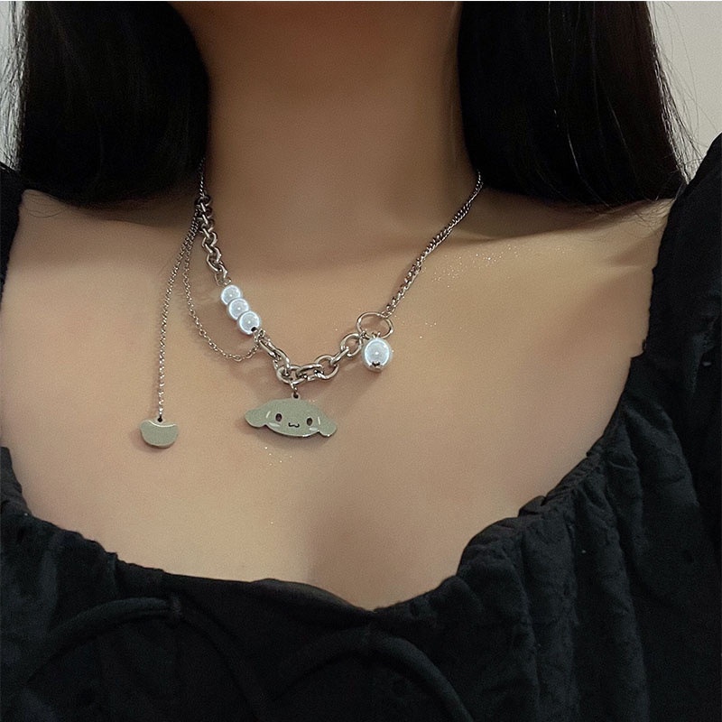 Vòng cổ hợp kim mặt ngọc trai nhân vật hoạt hình Kuromi