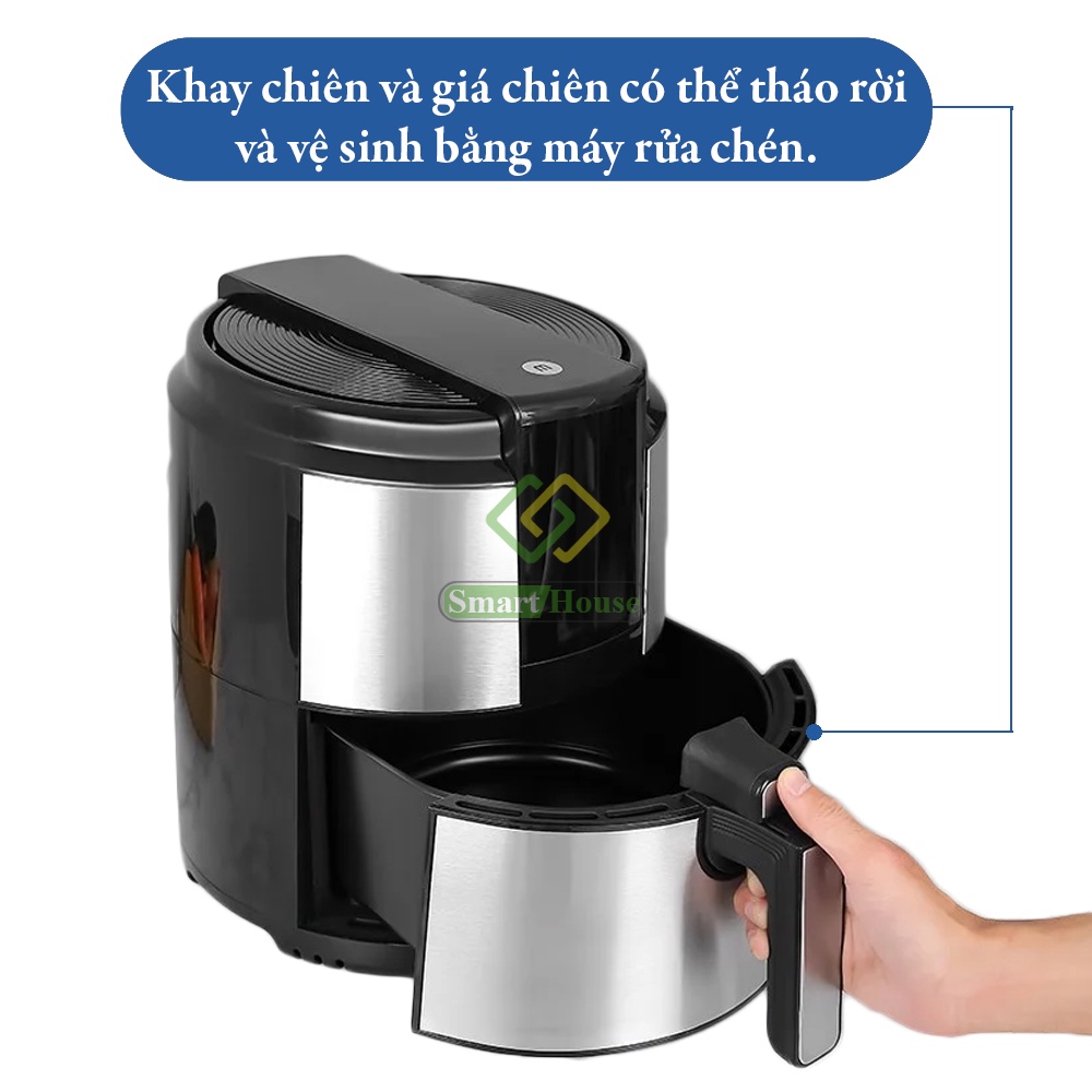 Nồi Chiên Không Dầu Điện Tử Mishio MK221 - 5L, Công Nghệ Rapid Air, Lòng Nồi Chống Dính Cao Cấp