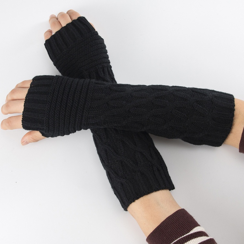 Găng Tay Len Dài Hở Ngón Màu Sắc Trơn Giữ Ấm Mùa Đông Cho Nữ