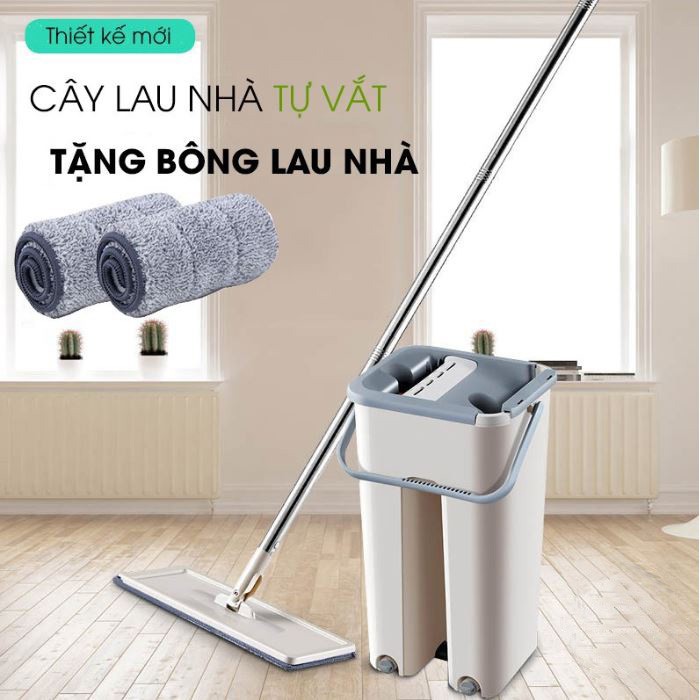 [SALE OFF] Bộ Cây Lau Nhà Tự Vắt 360 Độ Chính Hãng Tặng Kèm 2 Bông Lau