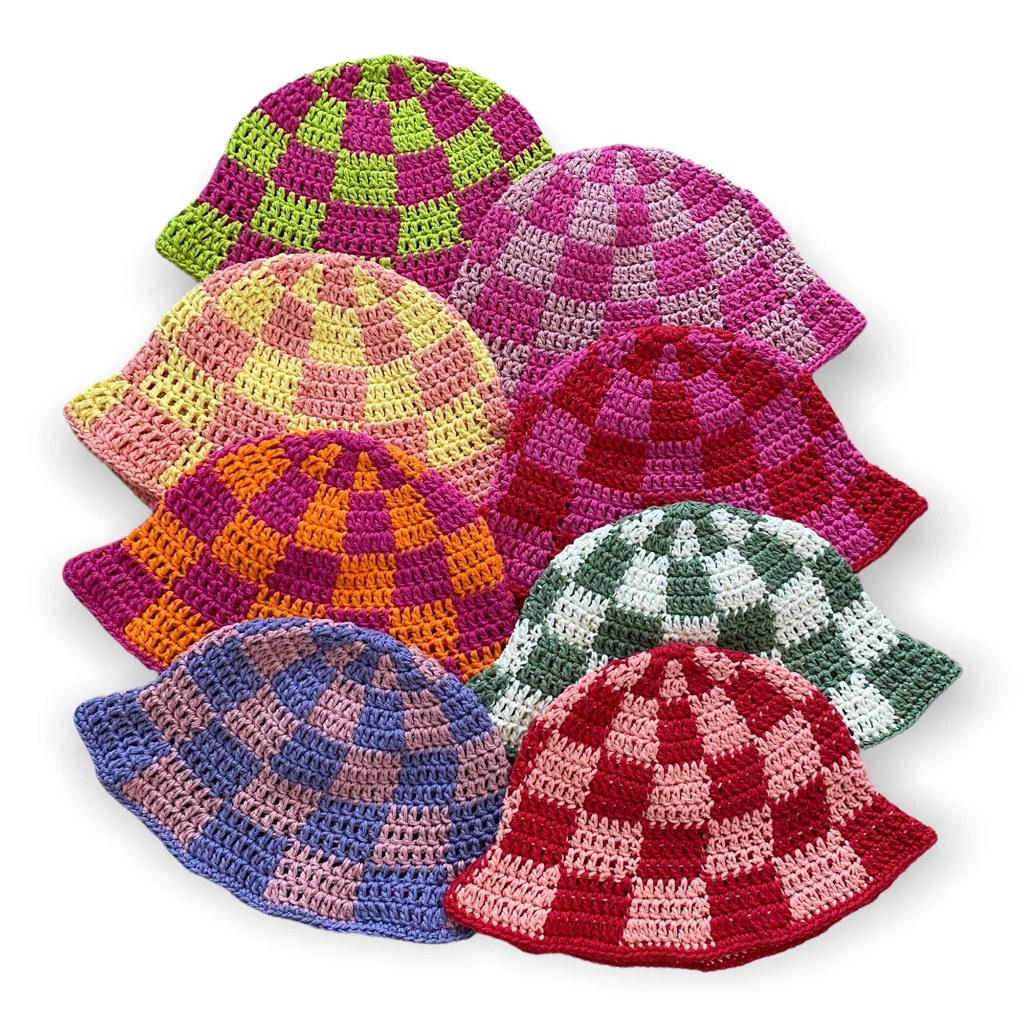MŨ BUCKET HỌA TIẾT SỌC CARO CHẤT LIỆU BẰNG LEN HANDMADE-CHECKKERED BUCKET HAT