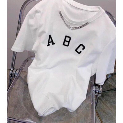 Áo Thun ABC Cổ Gắn Mắt Xích Vàng Chất cotton Nam nữ Mùa Hè