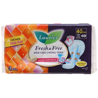 Băng Vệ Sinh Laurier Fresh & Free Đêm Siêu Nhiều Có Cánh 40cm Gói 4 Miếng (Đêm Siêu Chống Tràn)
