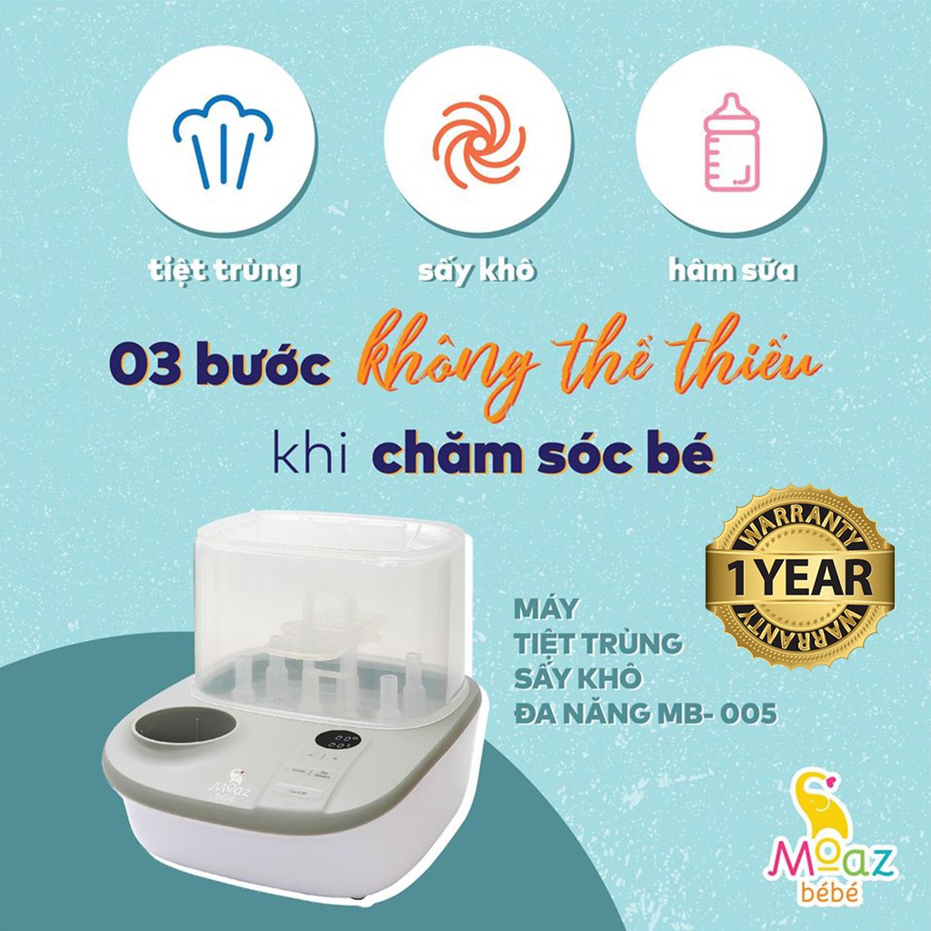 Máy tiệt trùng sấy khô bình sữa Moaz Bebe Mb005, máy tiệt trùng hơi nước hâm sữa - Monnie Kids