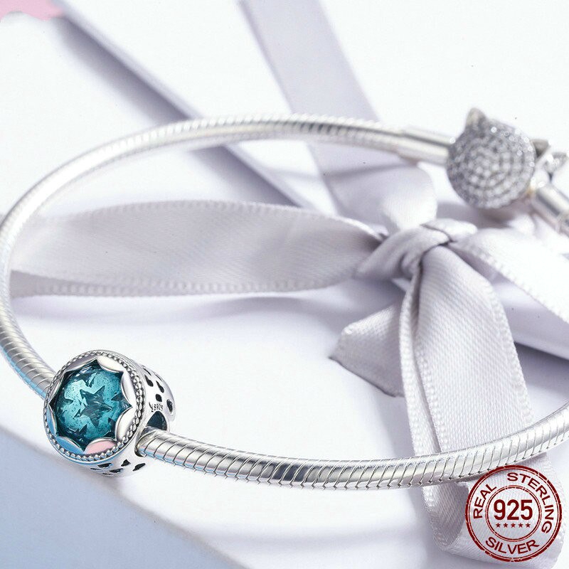 Hạt Xỏ Vòng Tay Bamoer Scc692 Bằng Bạc 925 Đính Pha Lê Màu Xanh Dương Nhạt Sang Trọng