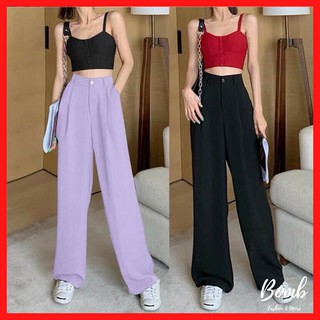 Quần ống rộng khóa giữa dài siêu Hot, quần ống suông cạp cao dáng dài 2 màu tím, đen cực trend - Bomb Unisex
