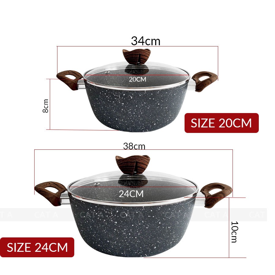 Nồi đáy từ vân đá hợp kim nhôm cao cấp - Size 16,18,20,24cm, Tiện lợi, đa chức năng, phù hợp với mọi loại bếp