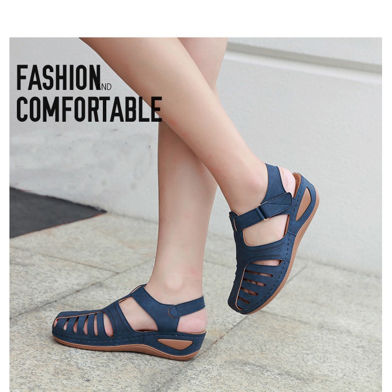 Dép Sandal Nữ Đế Xuồng Giả Da Đi Biển Chống Trượt sandals