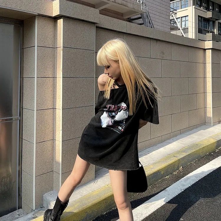 Áo Thun Cotton Dáng Suông Tay Cộc Trễ Vai Thiết Kế Ngọt Ngào Thời Trang Cho Nữ 2022