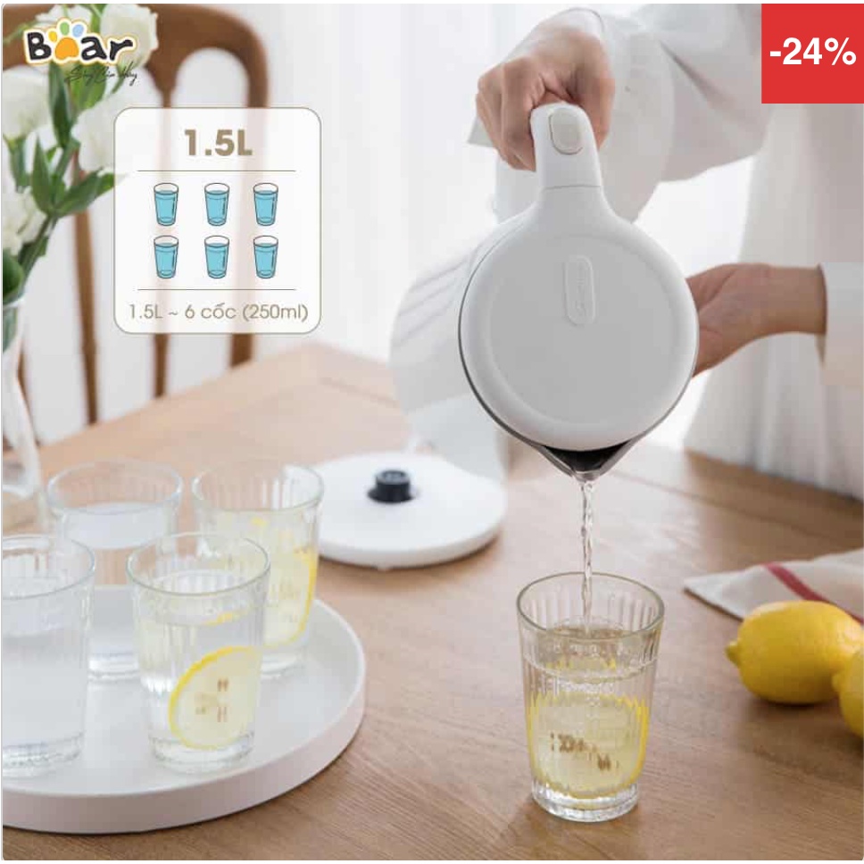 Ấm đun nước siêu tốc Bear ZDH-B15T1, dung tích 1.5L / Bear ZDH-Q17B1 , 1.7 LÍT