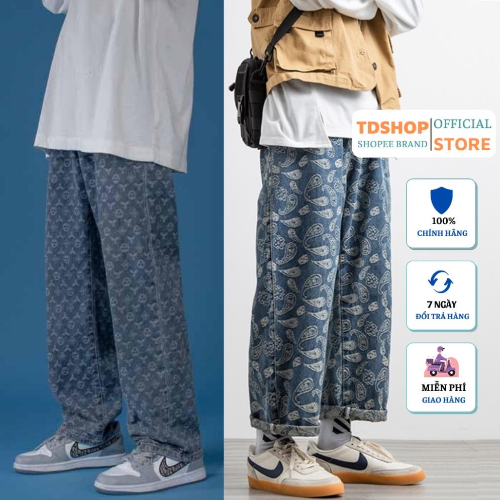 Quần jean nam baggy quần LV ống suông rộng vải jeans bò cao cấp cam kết không phai màu 2022