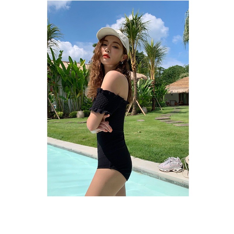 Bikini đồ bơi nữ 1 mảnh liền thân trễ vai bèo nhúm ngực