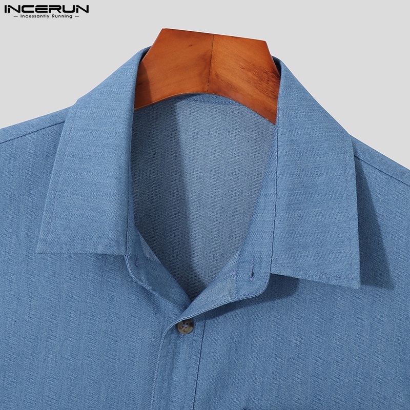 Áo sơ mi sát nách INCERUN màu trơn cổ bẻ phối nút thời trang cho nam