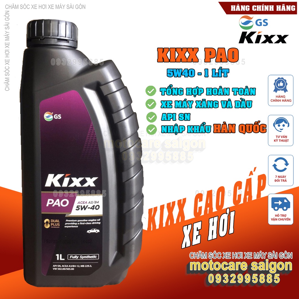Nhớt cao cấp xe ga xe hơi Kixx PAO A3,B4 5W40 API SN Fully Synthetic 1L