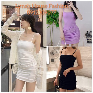Đầm nữ hai dây 🌺 freeship 🌺 váy thun 2 dây ôm body nhún sườn chất cotton zip mịn - lh31