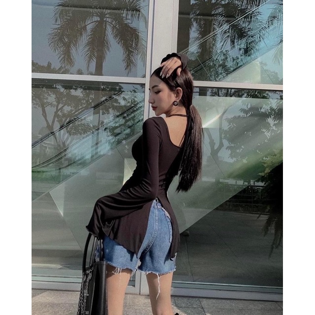 Áo cột nơ eo tay dài yoona