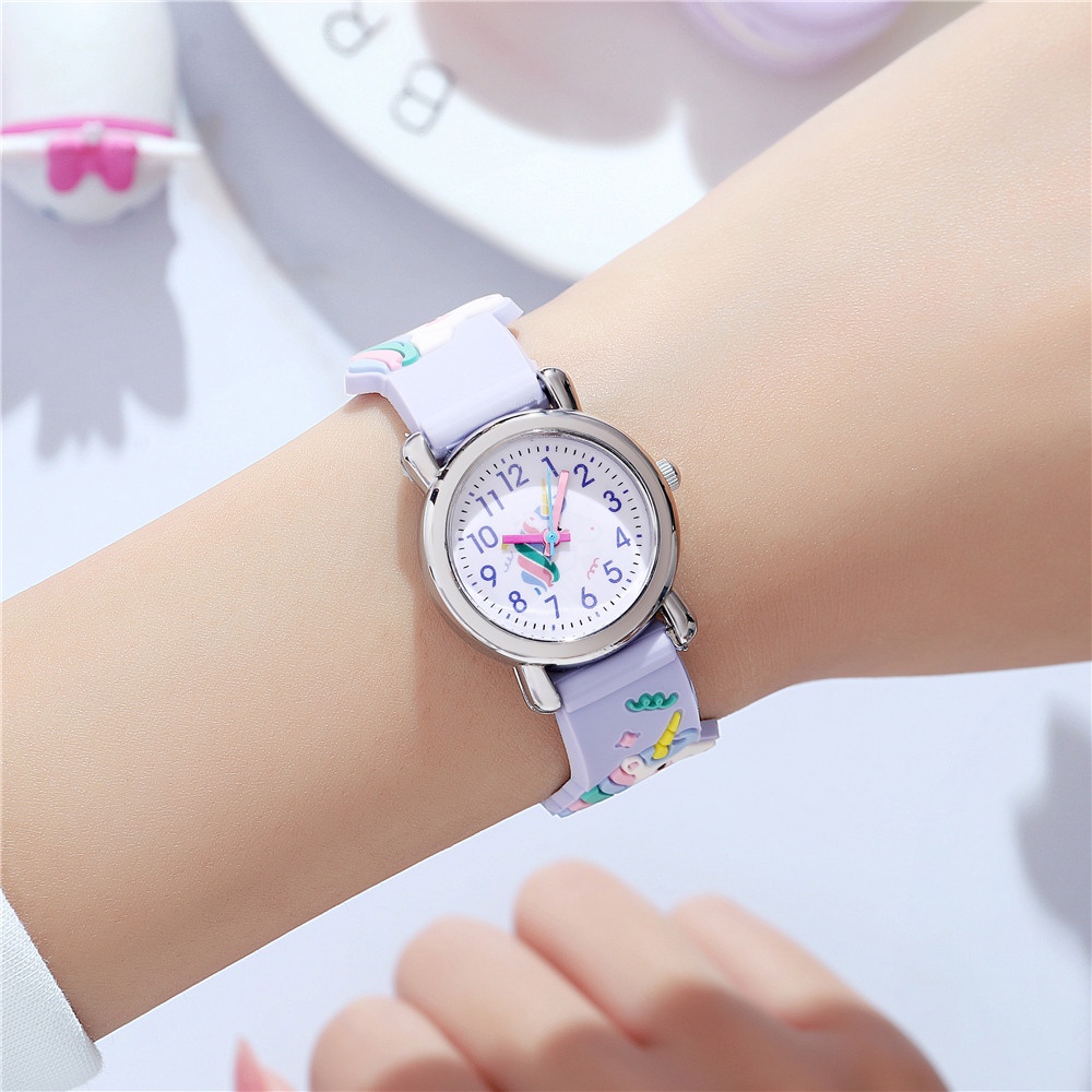 Đồng Hồ Đeo Tay Bằng Nhựa Họa Tiết Kỳ Lân Hoạt Hình Nhiều Màu Dễ Thương Cho Bé Gái