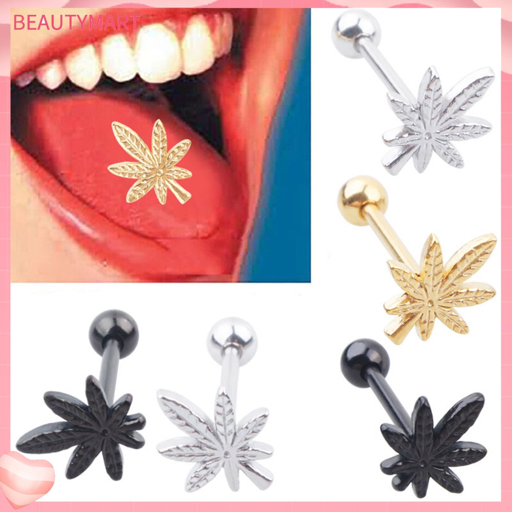 Khuyên Lưỡi Bằng Thép Không Gỉ Hình Chiếc Lá Thời Trang Unisex