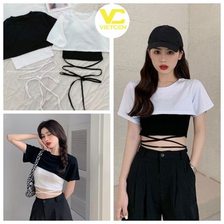 Áo croptop nữ dây eo, set áo thun croptop 2 món chất thun mát - VIETCEN