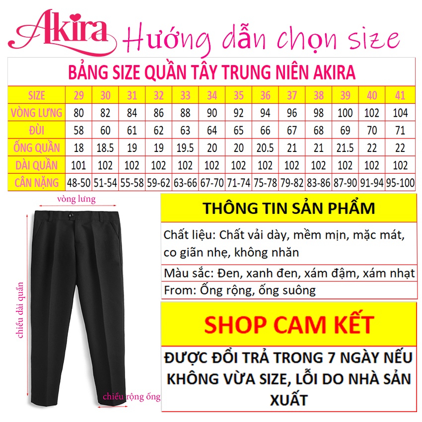 Quần tây nam công sở ống đứng trung niên vải không phai, quần tây nam xuất khẩu Akira có size cho người 90kg