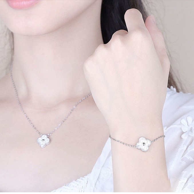 Vòng Tay Bạc, Lắc Tay Bạc 925 Cỏ Bốn Lá Kiểu Dáng Hàn Quốc Cho Nữ TNC JEWELLERY