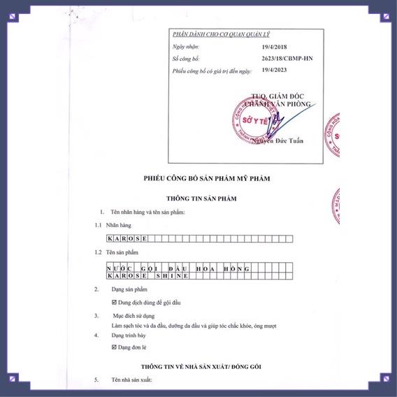 Nước Gội Đầu Hoa Hồng Karose Shine 500g, Cho Bạn Mái Tóc Dày, Óng Mượt