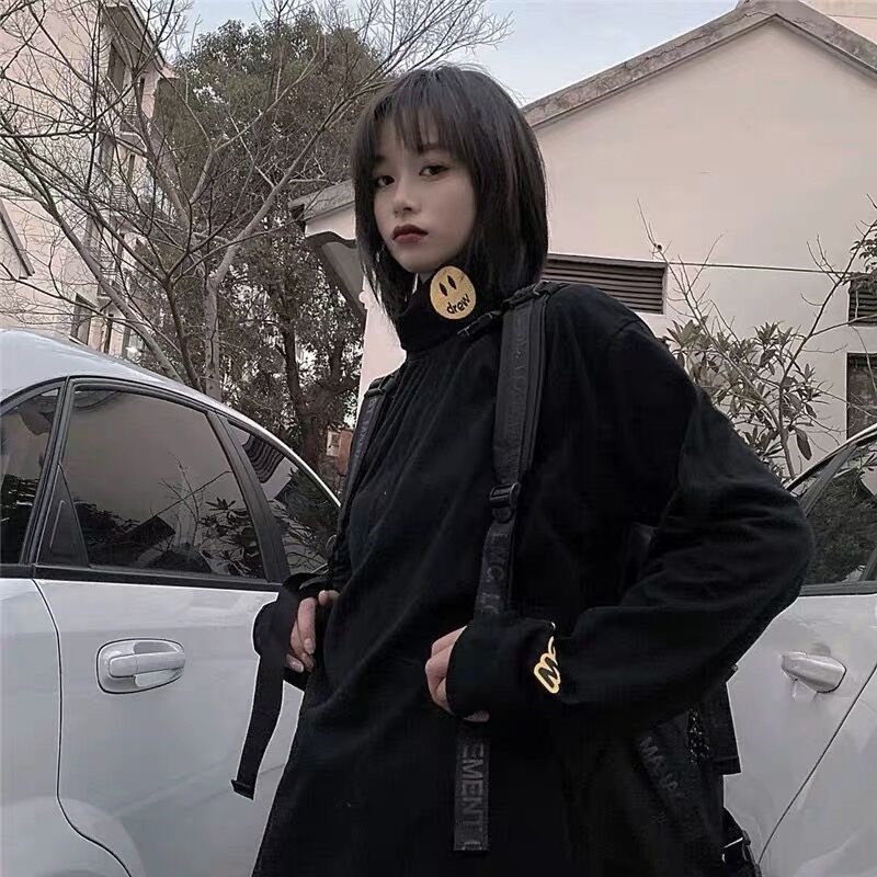 Áo Sweater Tay Dài Cổ Cao In Hình Mặt Cười Dễ Thương Cho Nam Và Nữ