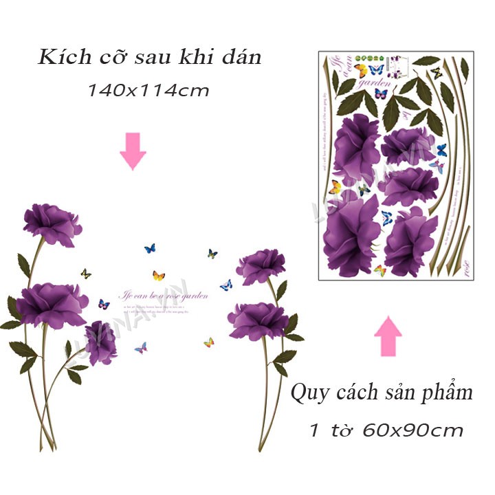 [RẺ VÔ ĐỊCH]-[ĐƠN 200K CÓ QUÀ TẶNG]-Decal trang trí phòng khách, quán cafe-Những cành hoa tím đậm-[GIAO TRONG NGÀY]